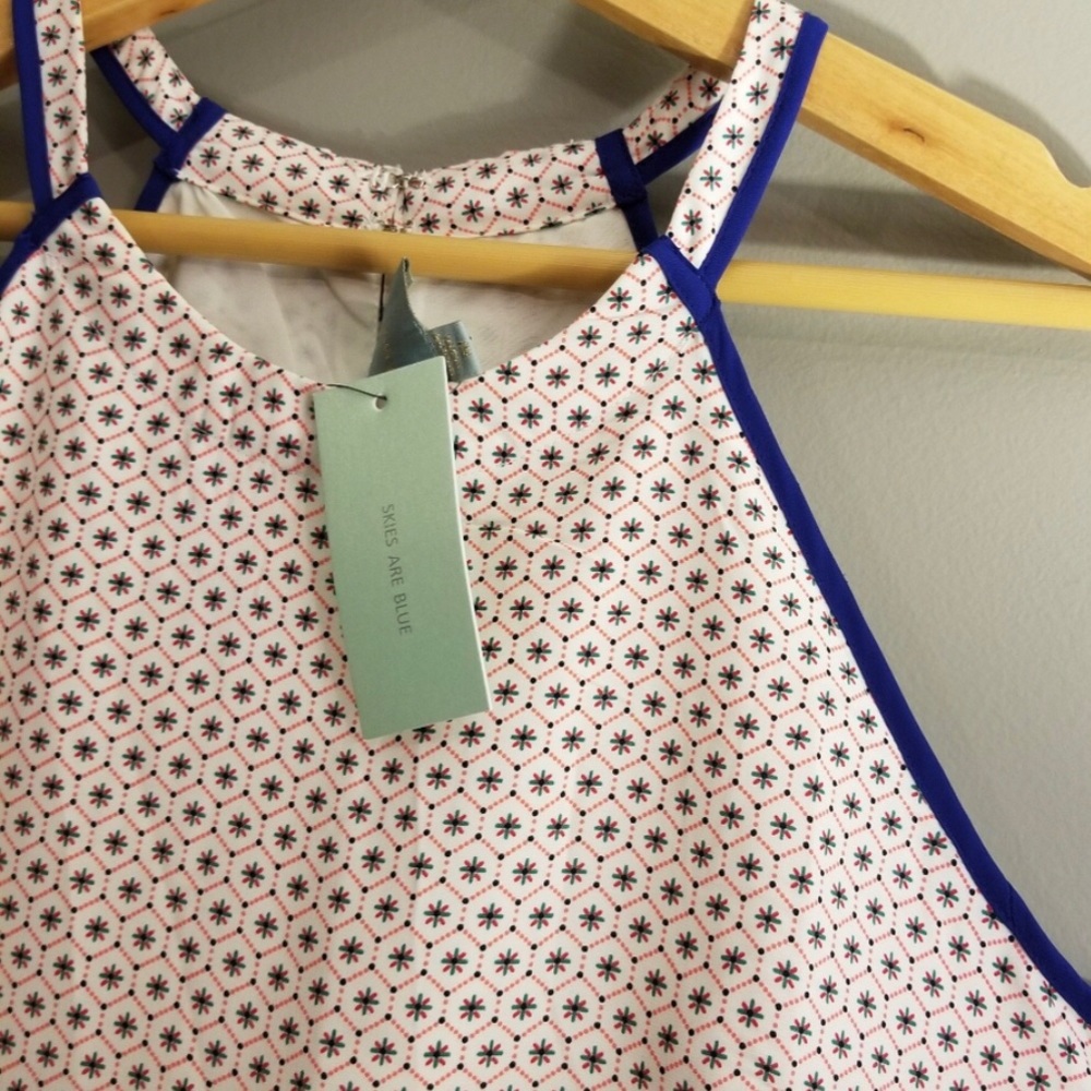 Skies Are Blue(Dillards)- Border Print Halter Neck Sleeveless Shift Dress SZ S